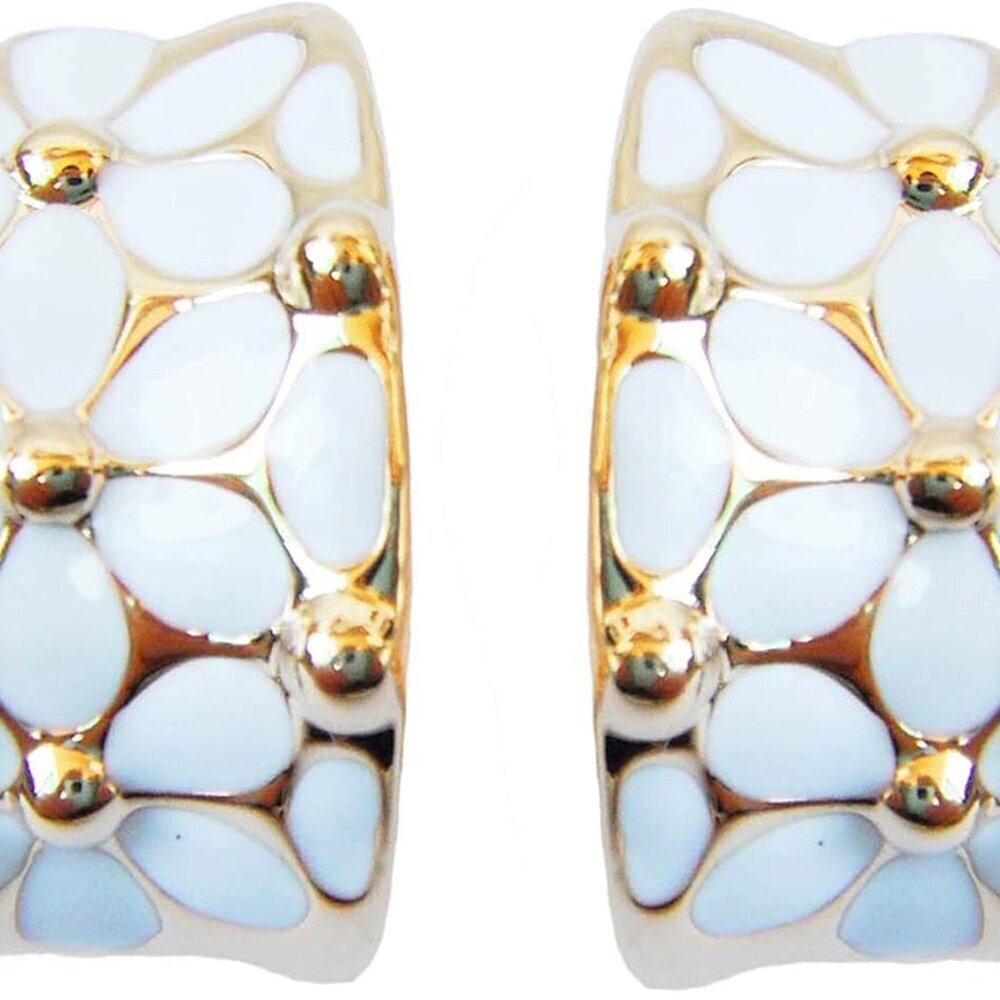 Colorful Rainbow Enamel Leaves Flower Earrings with Omega Back